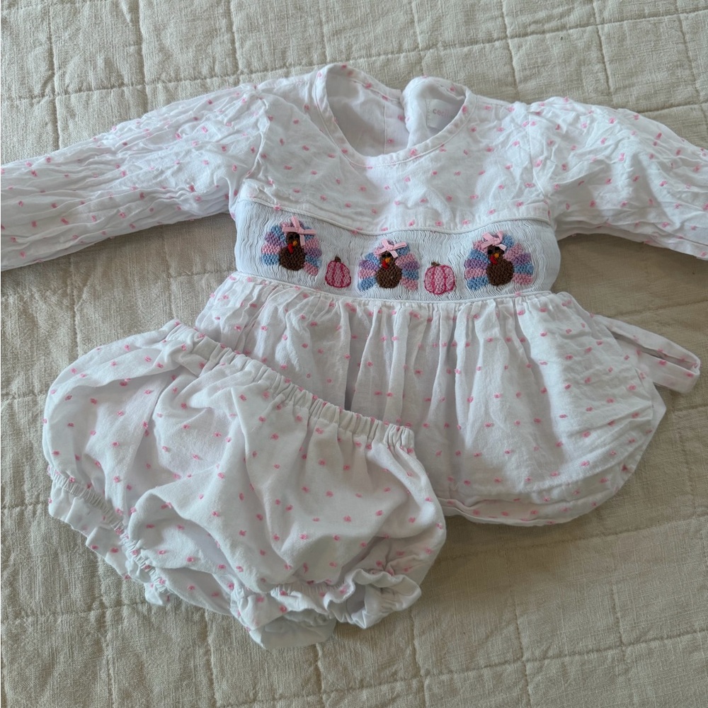 White and Pink Smocked Baby Dress Set